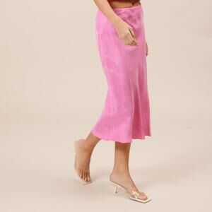 NWT Luck Paris Barbie Pink Satin Slip Midi Skirt Medium